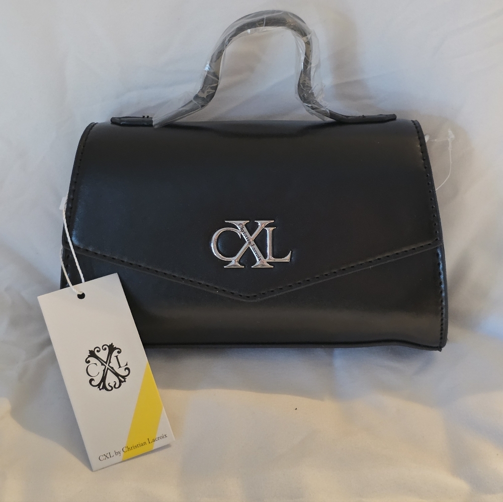 NWT CXL Christian Lacroix Black Matte Patent Crossbody Bag Purse
